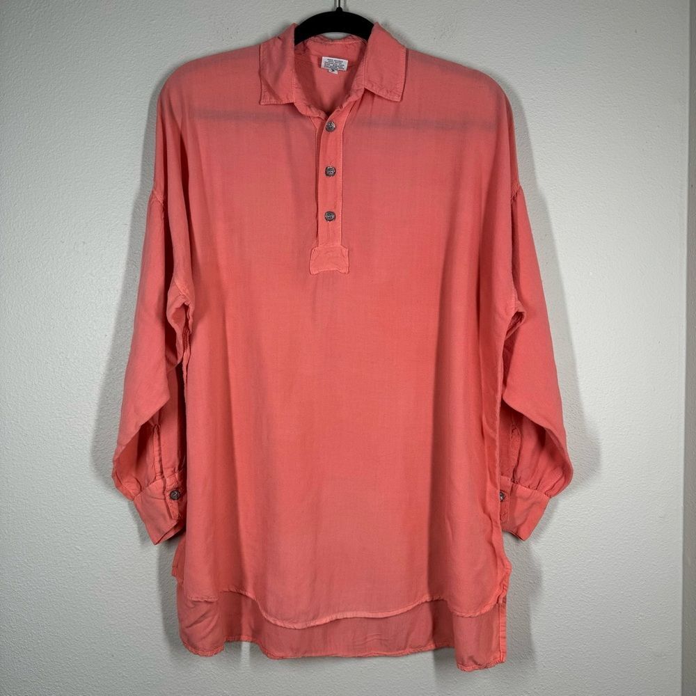 CP Shades Coral Pop Over Tunic Shirt Henley Buttons Oversized Size Small